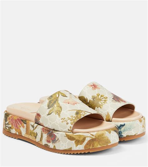 gucci flora platform slides|platform gucci slides women.